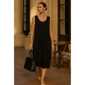 Vintage Ellos Black Pleated Sleeveless Midi Dress Minimalist‎ Classic 18/20 2X
